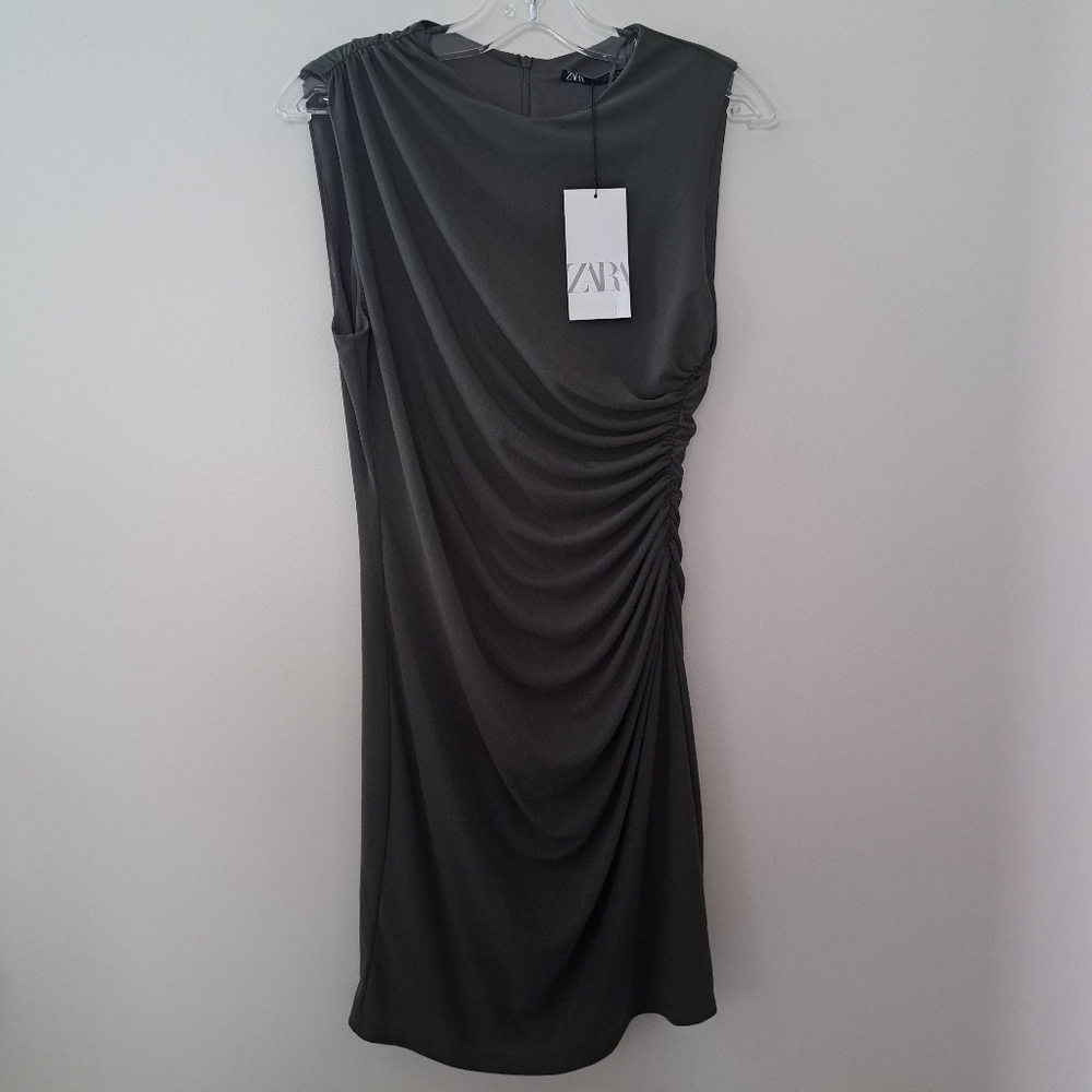 Zara Green Ruched Mini Dress - Picture 3 of 8